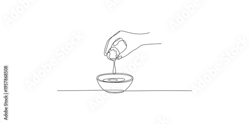 Hand pouring honey into a bowl in a continuous line drawing style illustration one art