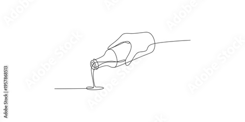 Continuous line drawing of a hand pouring liquid from a bottle pour one art minimalist