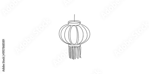 A line drawing of a Chinese lantern with tassel hanging from a string illustration asian