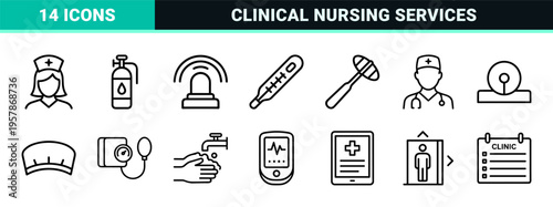 Medical Nursing and Healthcare Services Geometric Outline Symbols for Clinical User Interface Design and Hospital System Digital Wayfinding