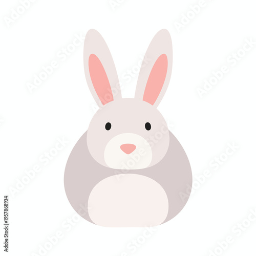 A simple, light gray, round bunny illustration with pink inner ears and nose
