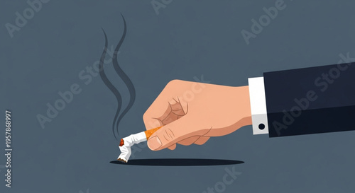 Quitting Smoking Icon Hand Crushing a Cigarette Butt, Symbolizing Abstinence and Healthy Lifestyle Choices
