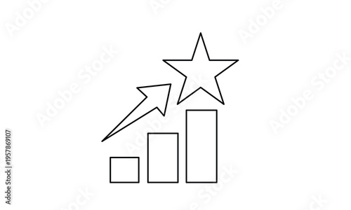 Business growth graph with rising arrow and star for performance success and ranking concept.Editable stroke, Vector illustration, Line art Icon, Symbols.