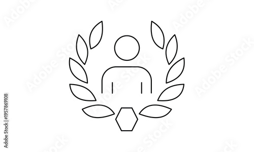 Laurel wreath icon with person for award winner champion and professional certificate concept .Editable stroke, Vector illustration, Line art Icon, Symbols.