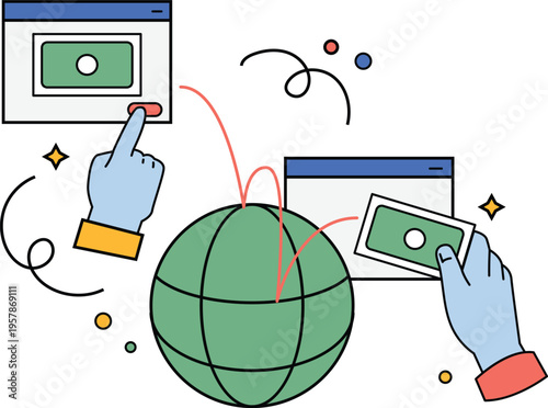 Global digital transactions and online payment methods illustrated with a stylish globe.