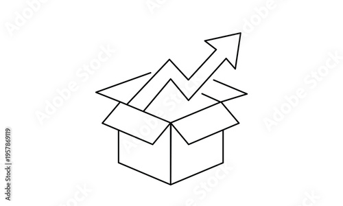 Open box with rising arrow icon for business growth expansion and startup development concept.Editable stroke, Vector illustration, Line art Icon, Symbols.