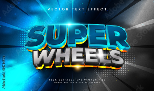 3d Super Wheels, Editable Vector Text Effect. Suitable for Modern Technology Event.