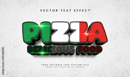 3d pizza with italy concept, editable vector text effect. Suitable for italian product needs.