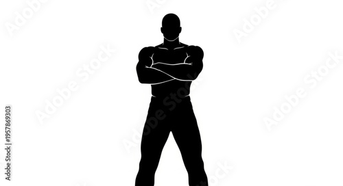 Silhouette of a Muscular Man with Arms Crossed in a Confident Stance.