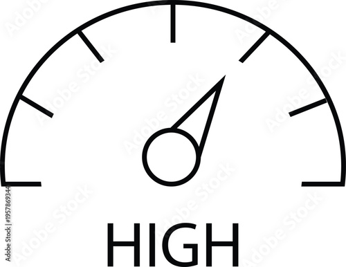 Art & Illustration, High level gauge icon representing maximum performance meter, speed indicator or risk measurement vector illustration.