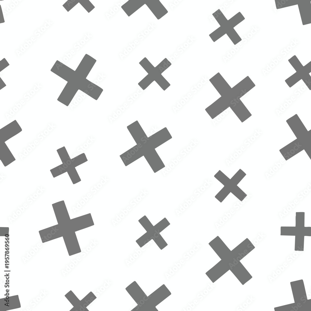 Obraz premium A repeating pattern of scattered grey crosses on a white background
