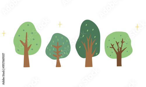 手描きのかわいい木のイラストセット