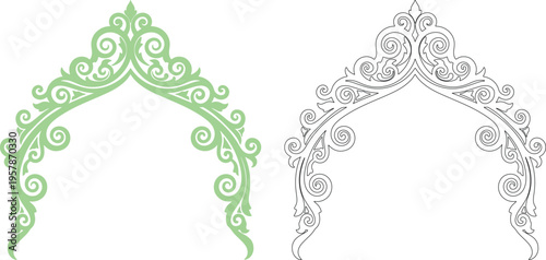 Green and black ornate gothic arch border frame