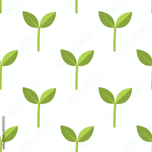 A repeating pattern of simple green sprouts on a white background
