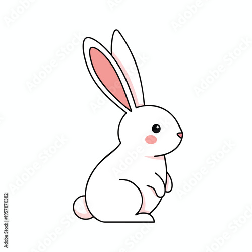 A stylized white rabbit with pink inner ears and cheeks sits facing right