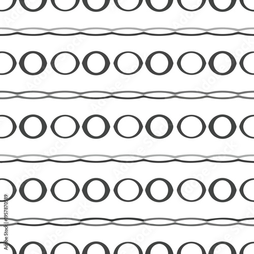 Seamless pattern of dark grey arches above and below wavy, interwoven grey lines