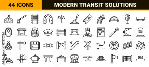 Railway and Train Transportation Systems Minimalist Monoline Geometric Line Art for Modern Transit Navigation and Logistics Design