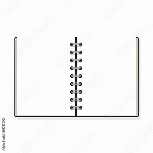 Open spiral-bound notebook with blank white pages and shadow