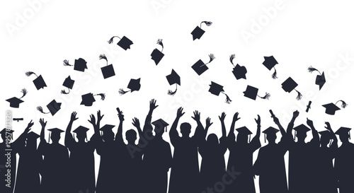 Silhouette of Graduates Throwing Caps in Celebration of Academic Success
