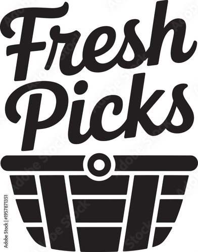 Fresh Picks Text With Basket Illustration