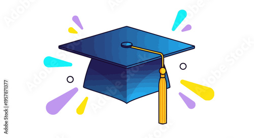 Blue Graduation Cap with Golden Tassel Vector Illustration for Academic Achievement and Success