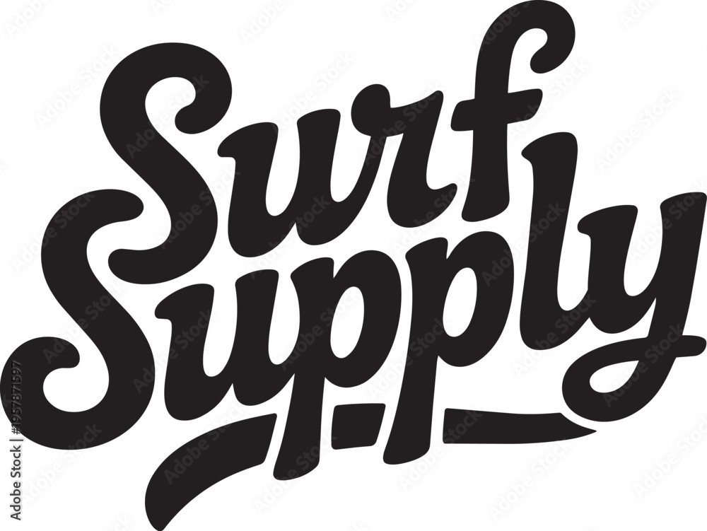 Obraz premium Surf Supply Retro Wavy Lettering Script Typography Vector Illustration