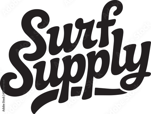 Surf Supply Retro Wavy Lettering Script Typography Vector Illustration