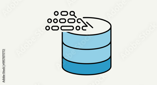 Data Migration Icon: Abstract Cylinders and Flowing Data Streams