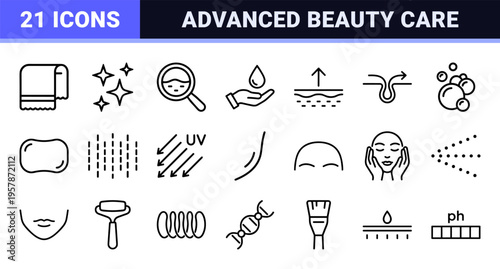 Dermatology and Advanced Skincare Aesthetics Minimalist Monoline Geometric Line Art Symbols for Professional Cosmetic Science Branding