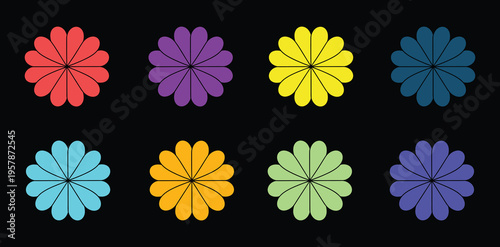 Vibrant floral patterns in multiple colors on black background