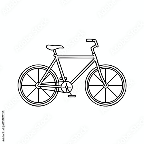 A minimalist outline of a classic bicycle with two wheels, pedals, seat, and handlebars