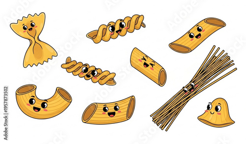 Italian pasta types line art vector collection with lasagna linguine tortellini and rigatoni in clean outline style isolated on white