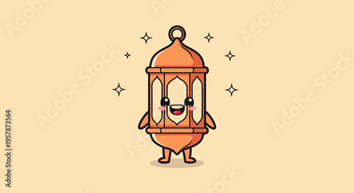 Illustrated Lantern with Small Figure Inside Ornate Design.