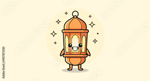 Lantern cartoon character smiling standing alone with glow.