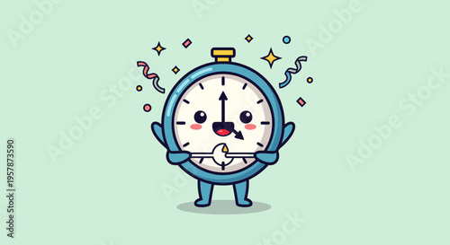 Playful Alarm Clock Cartoon Character Mascot for Greeting.