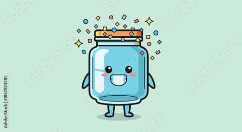 Playful Blue Glass Jar Mascot Cartoon Character
