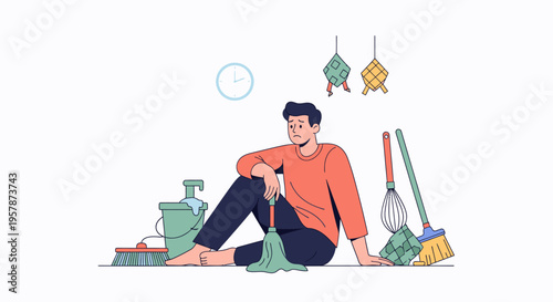 Young person cooking in a cozy kitchen illustration