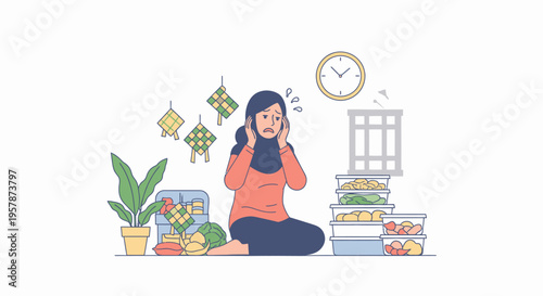 Young student meditating surrounded by study materials.