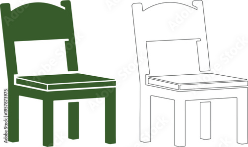 Green wooden chair and outline furniture silhouette