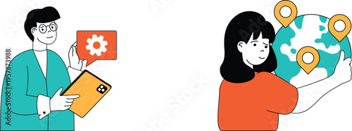 Collaboration between technology and global connectivity illustrated through two individuals