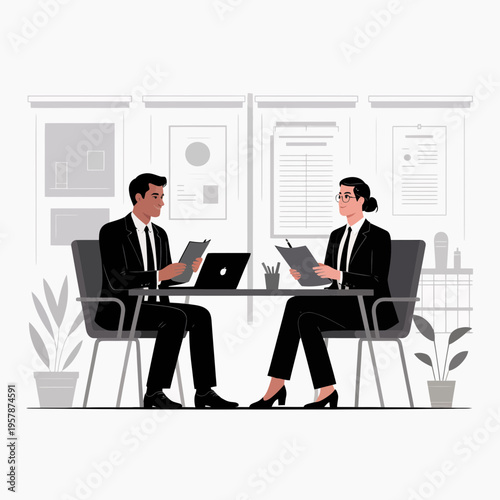 Businesspeople meeting with laptop and tablet in office professionals discussion