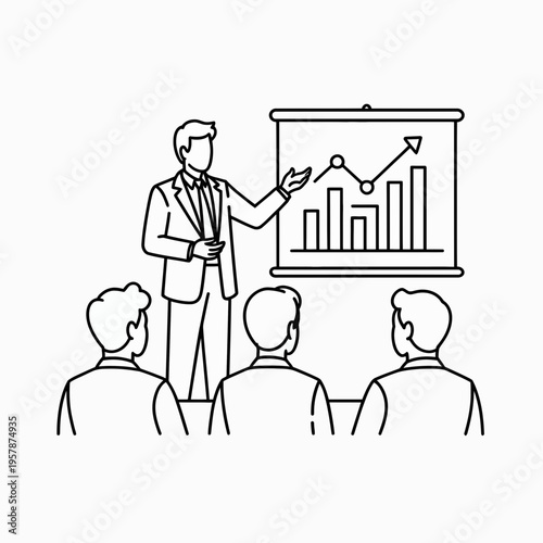 Businessman presenting graph to audience presentation chart growth increase success