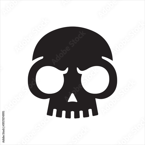 Stylized skull icon. Cartoon skeleton head and spooky symbol. Monochrome black and white symbol