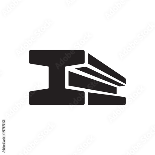 Steel beam and metal profiles icon. Structural metal and construction steel elements. Monochrome black and white symbol