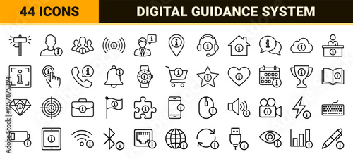 General Information and User Guidance UI Elements Featuring Minimalist Geometric Monoline Outlines for Professional Digital Help Desks