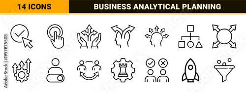 Business Decision Strategy and Analytical Logic Line Art; Minimalist Monoline Geometric Symbols for Corporate Navigation and Planning.