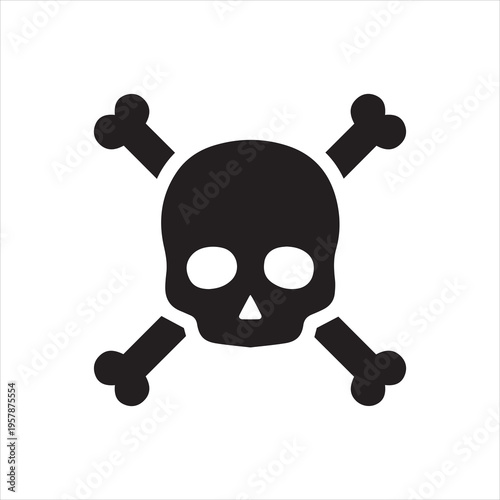 Skull and crossbones icon. Poison danger and toxic warning symbol. Monochrome black and white symbol