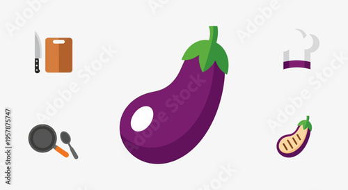 Purple Eggplant Vegetable Illustration Closeup.