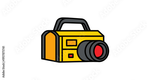 Yellow cartoon camera with handle.