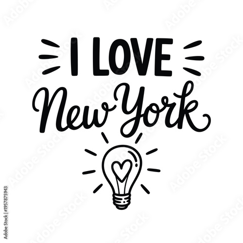 A playful I Love New York design featuring a lightbulb and heart